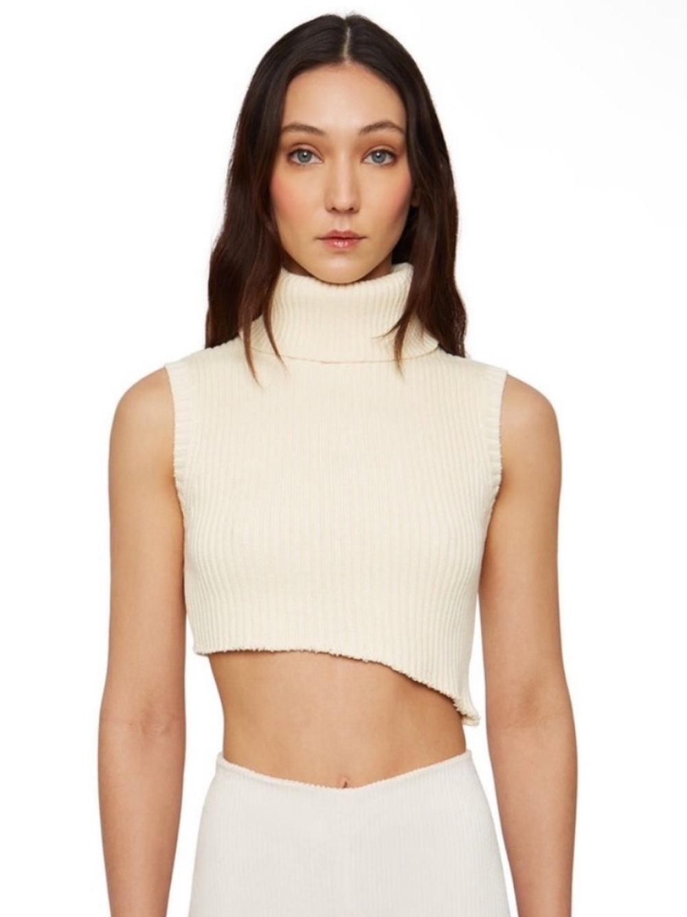 danielle guizio • asymmetrical ribbed knit turtleneck cream